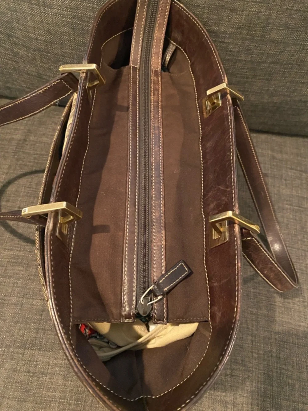 Gucci Beige GG Canvas Tote w/ Brown Leather & Gold Horsebit Hardware. Classic ❤️ - Picture 3 of 12